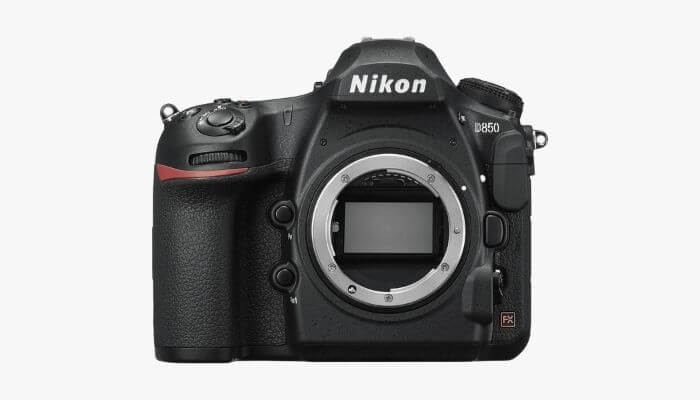 Black Nikon camera body without a lens.