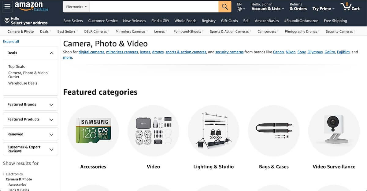 Screenshot of the Amazon website.