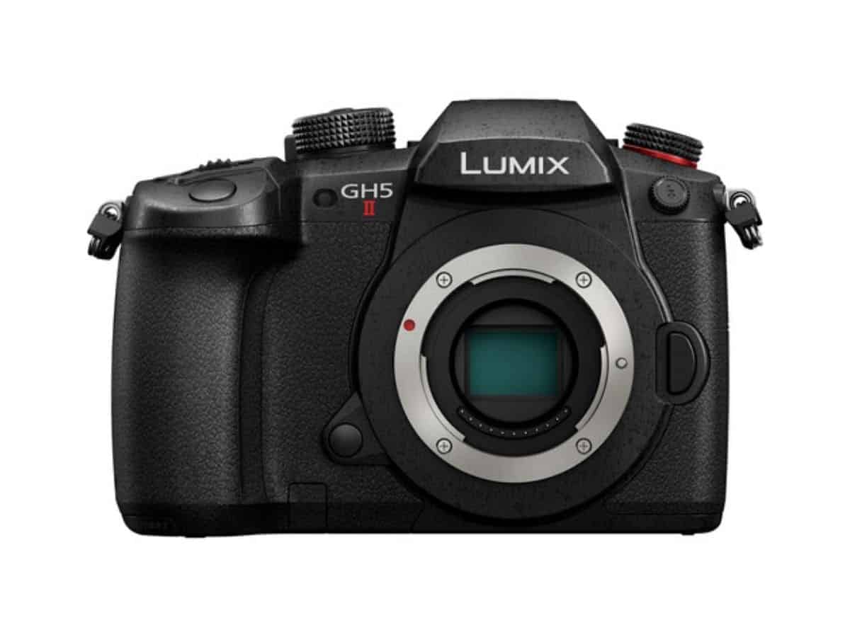 Front view of a Panasonic Lumix GH5 II camera without a lens.