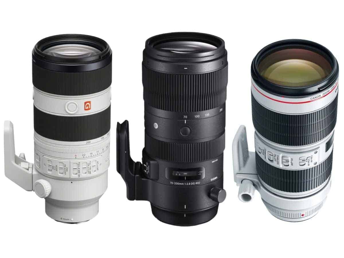 Three 70-200mm camera lenses.