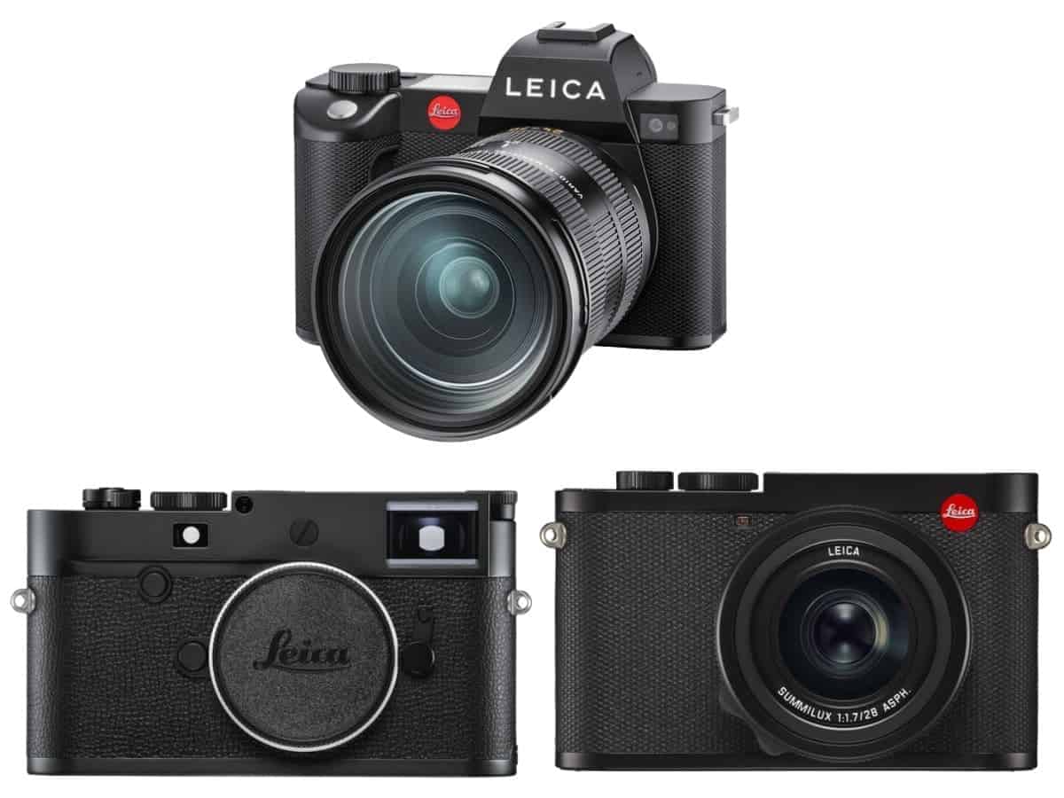 Three Leica cameras.