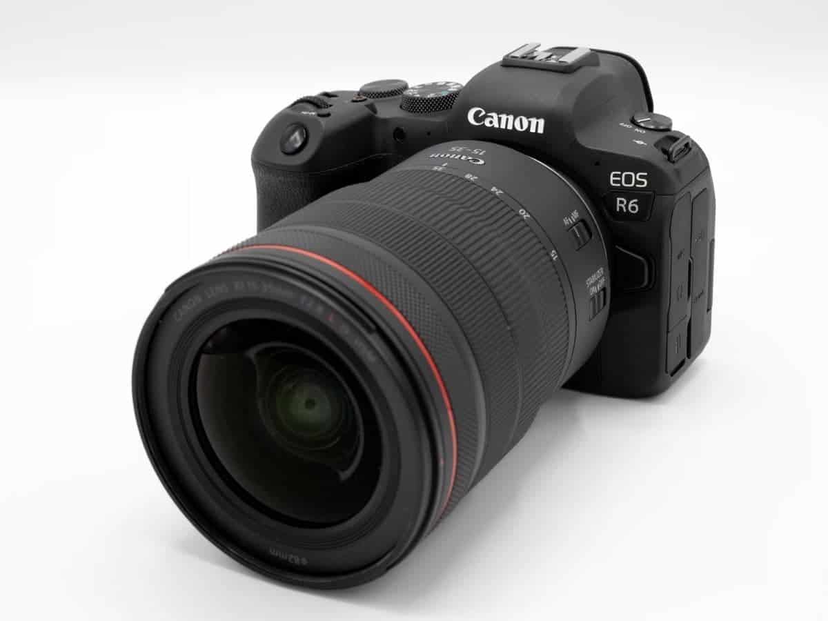 Canon R6 camera with a zoom lens attached.