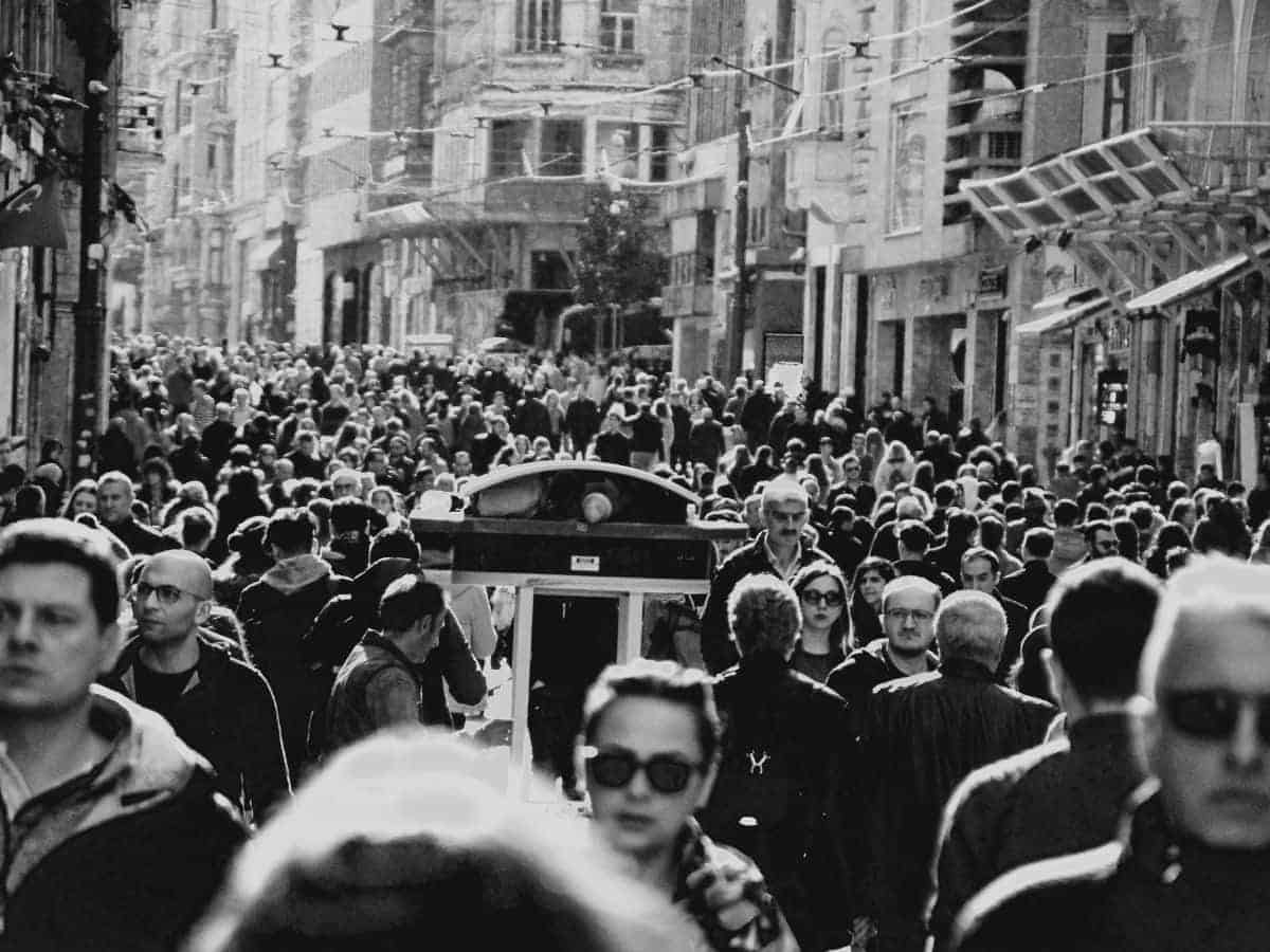 People in a crowded street.