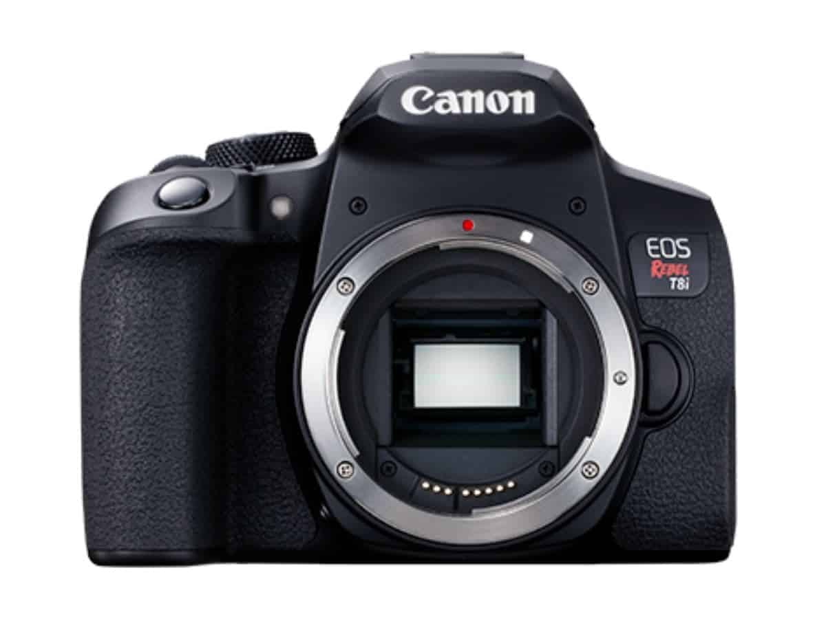 Canon T8i camera without a lens.