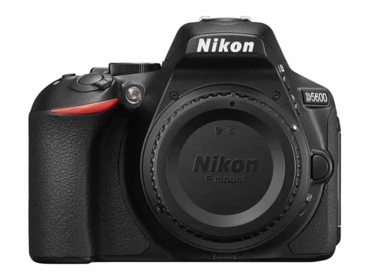 Nikon D5600 camera with the body cap.