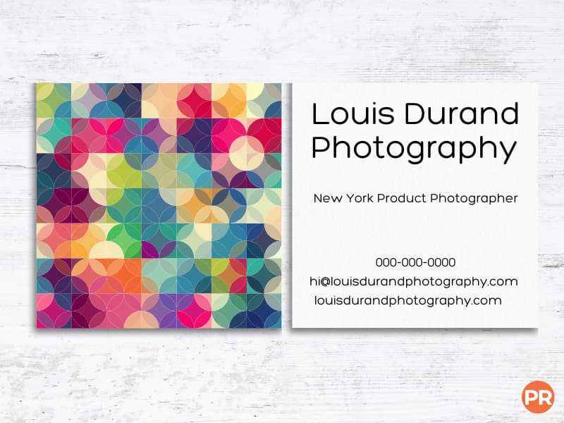 Business card with a geometric pattern.