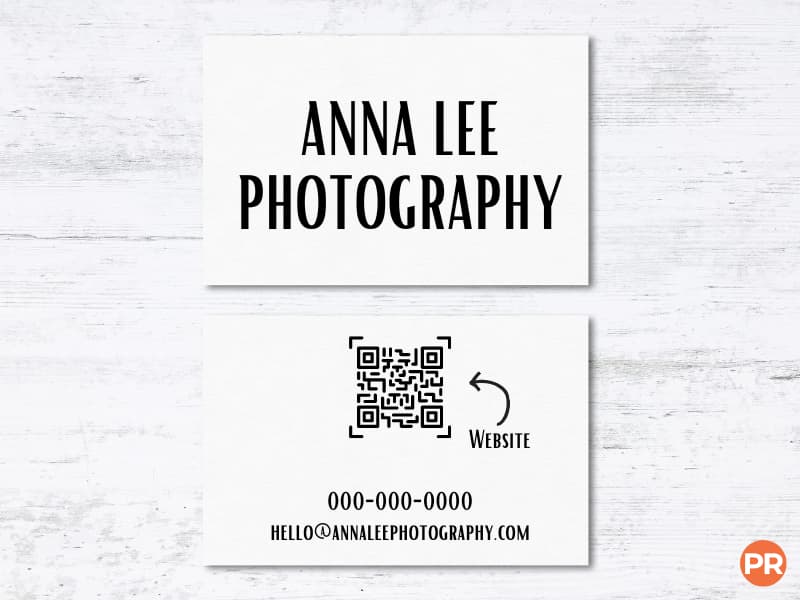 Business card with a QR code.