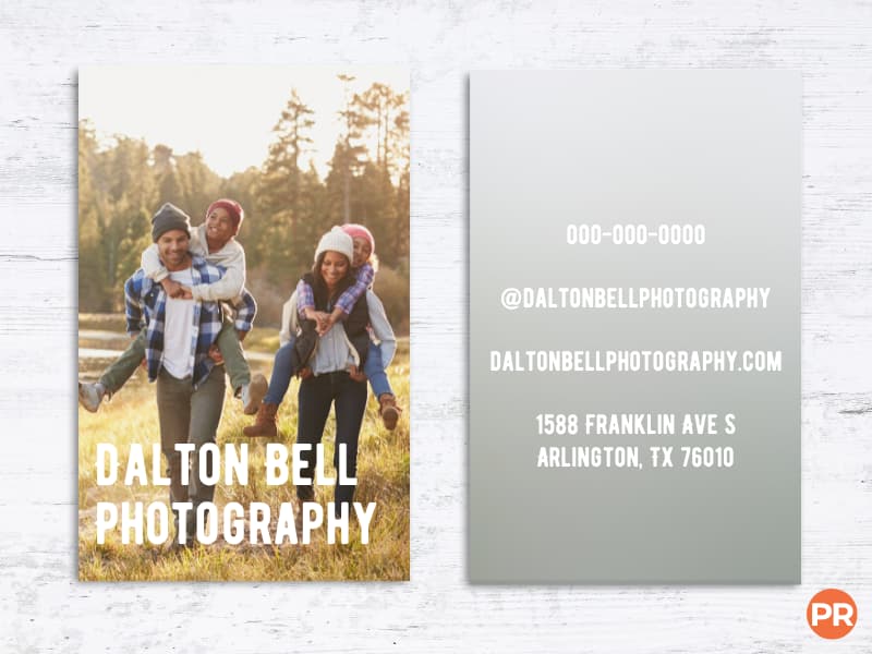 Business card with a family photo.