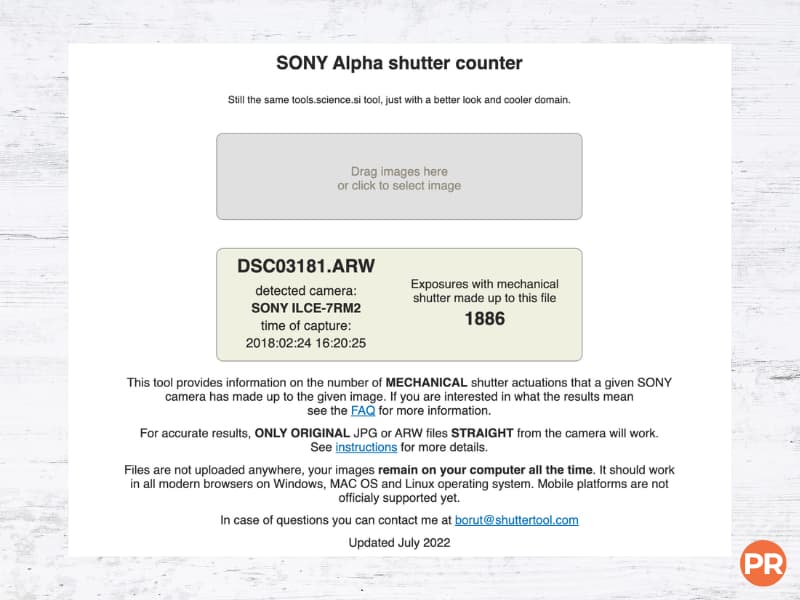 Shutter count for a Sony camera.